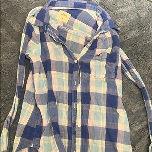 Hollister Blue and White Checkered Plaid Shirt
